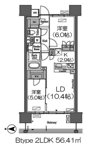 アーバンドルフ天満 Btype 2LDK 56.41㎡